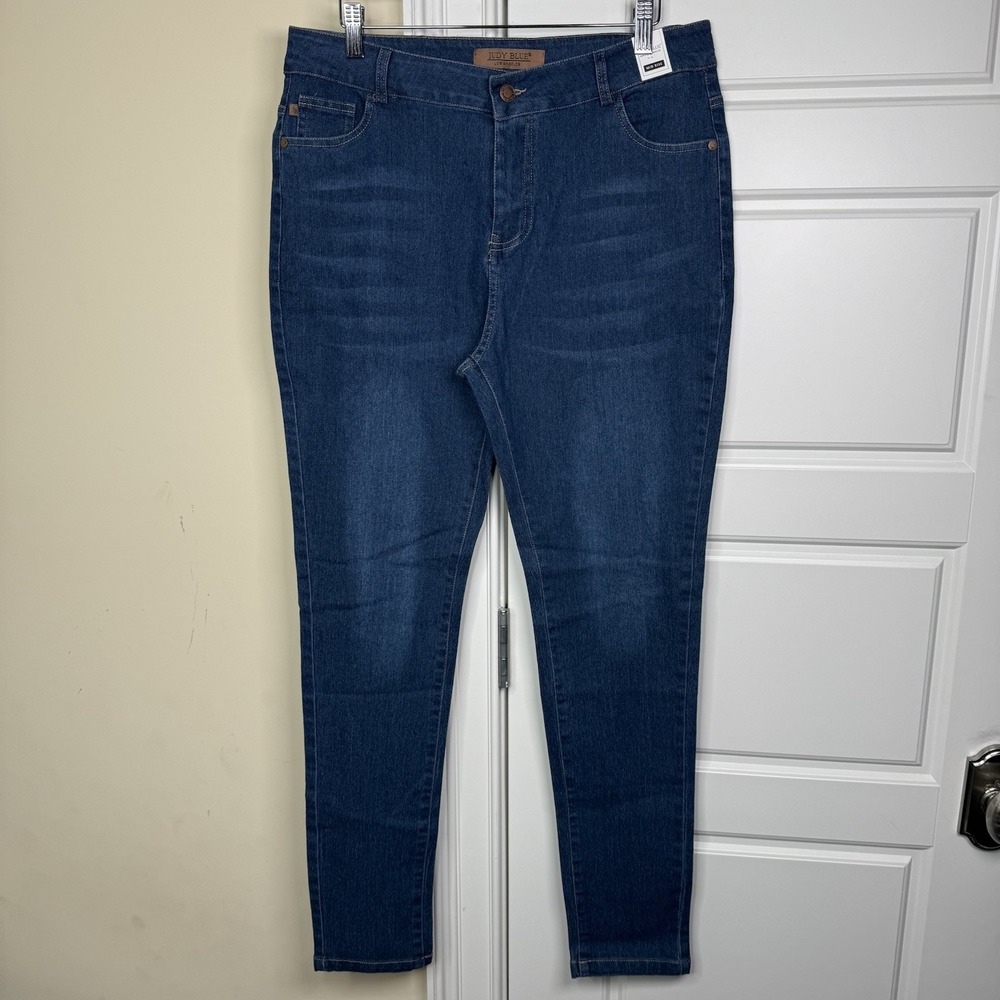 Judy Blue Tapered Jeans Women's Medium Blue Mid Rise Stretch Denim Copper Button
